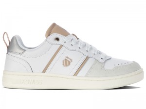 White / Grey Brown K-Swiss LOZAN MATCH LTH Women's Lifestyle Shoes | QUCEN-8640