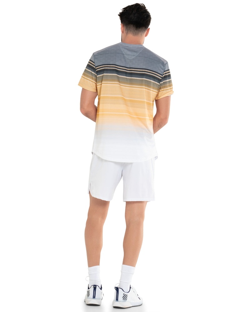 White / Yellow K-Swiss RADIANT STRIPE S/S Men's Tennis | SPTEQ-0917